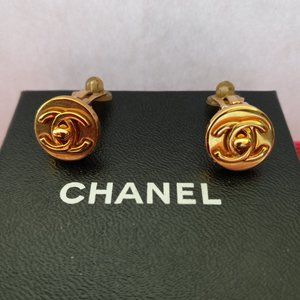 Chanel Gold Button Earrings